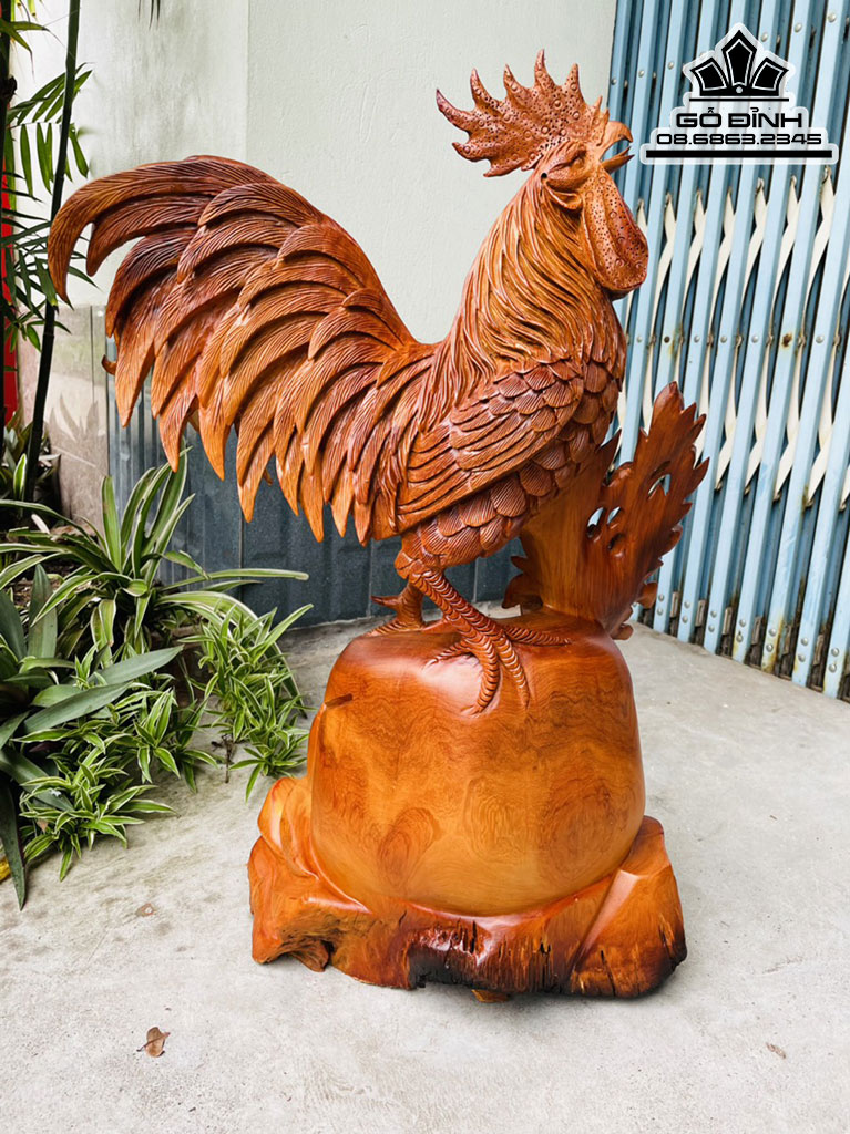 Tượng Gà Trống Gỗ Hương Ta Cao 63 Ngang 40 Sâu 22 (cm)