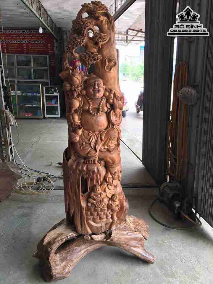 Tượng Phật Di Lặc Tam Phúc Gỗ Ngọc Am  Cao 188 Rộng 45 ( Đế  80 ) Sâu 45 (cm)