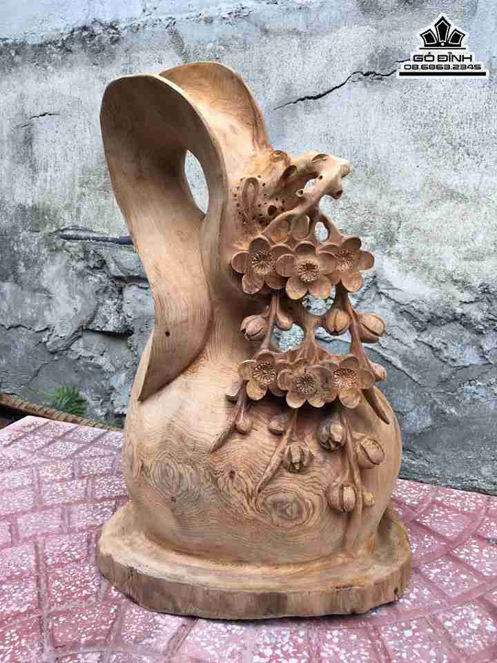 Tượng Bình Mai Gỗ Ngọc Am  Cao 40 Rộng 30 Sâu 18 (cm)