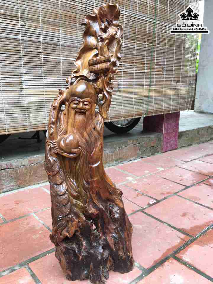 Tượng Ông Thọ Gỗ Bách Xanh  Cao 86 Rộng 35 Dày 19 (cm)