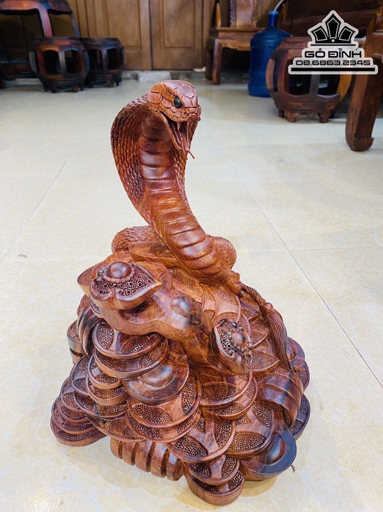 Tượng Rắn Gỗ Cẩm Nguyên Khối Cao 30 Ngang 28 Sâu 28 (cm)