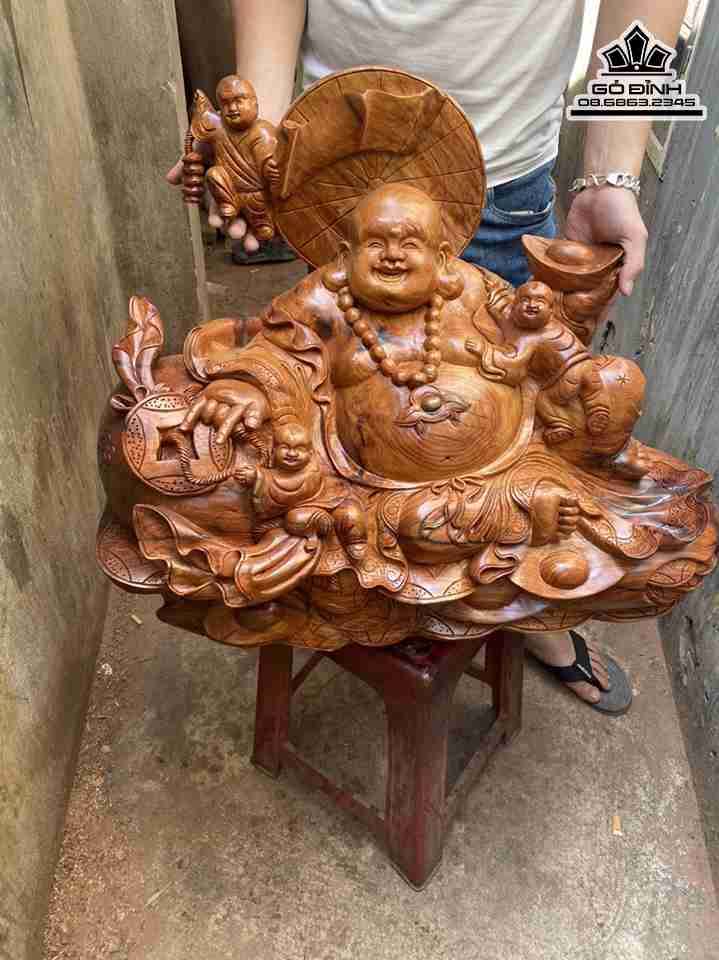 Tượng Phật Di Lặc Tam Phúc Gỗ Hương  Cao 75 Rộng 78 Dày 35 (cm)