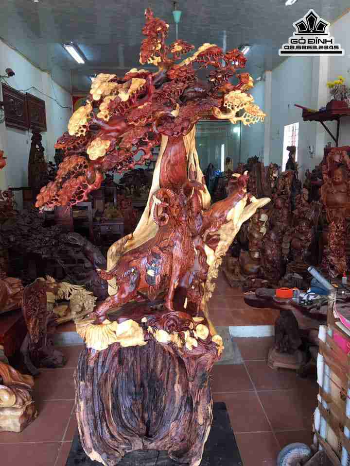 Tượng Tam Dương Khai Thái Gỗ Cẩm  Cao 170 Rộng 80 Sâu 40 (cm)