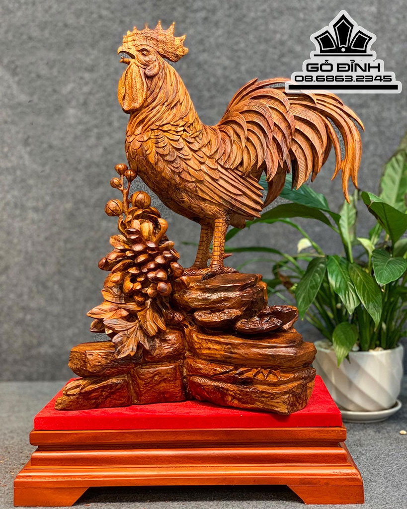 Tượng Gà Phong Thủy (Nhất Kê) Gỗ Sưa Cao 46 Ngang 35 Sâu 22 (cm)