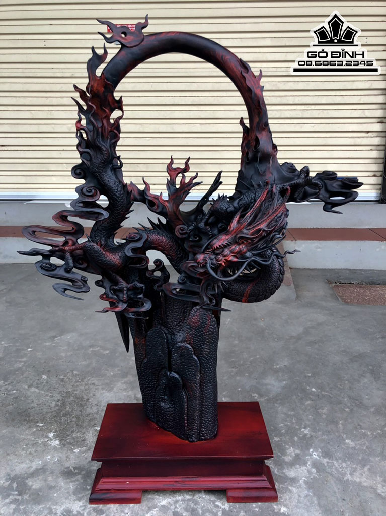 Tượng Rồng Phong Thủy (Nhất Long) Gỗ Trắc Cao 78 Ngang 60 Sâu 27 Cả Kỷ 88 (cm)