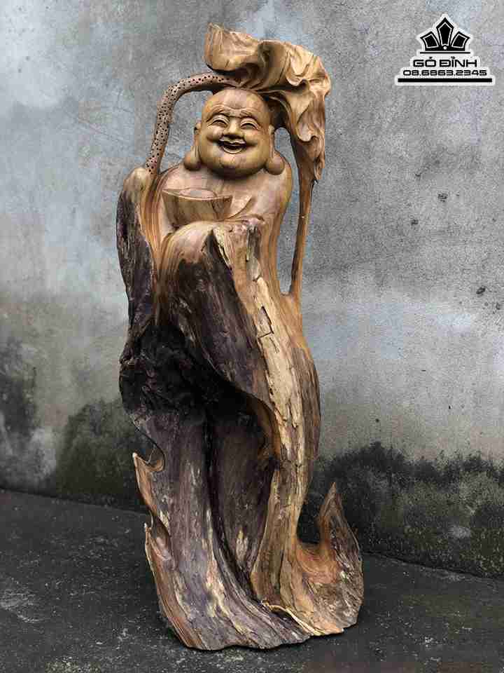 Tượng Phật Di Lặc Gỗ Lũa Bách Xanh  Cao 79 Rộng 31 Dày 25 (cm)