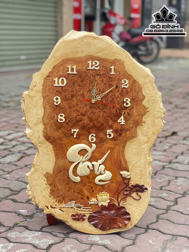 Đồ Hồ Chữ Phúc Gỗ Nu Hương Cao 76 Ngang 54 Dày 1.3 (cm)