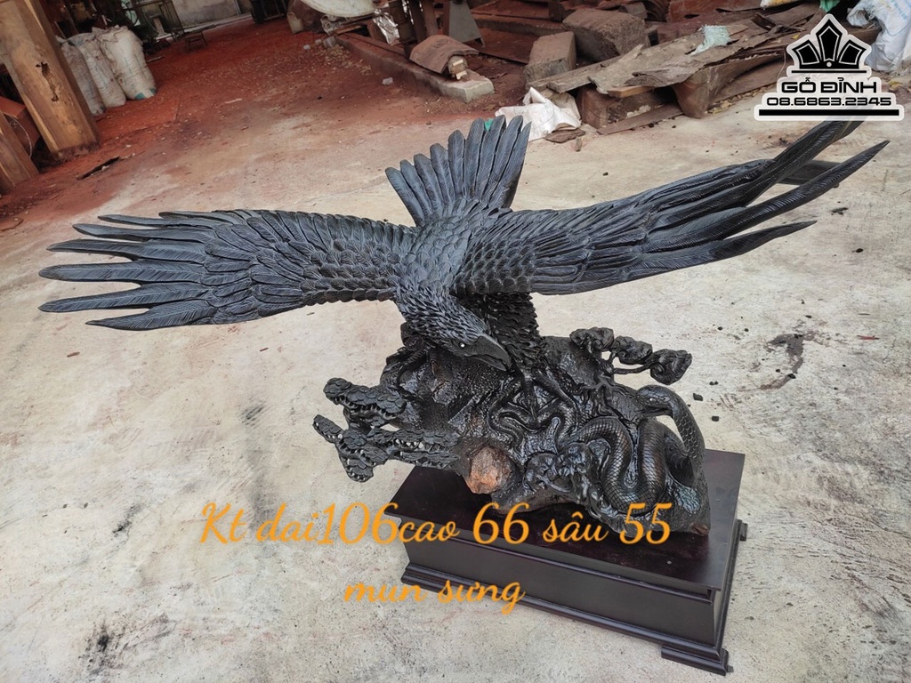 Tượng Đại Bàng Gỗ Mun Sừng Cao 66 Ngang 106 Sâu 55 (cm)