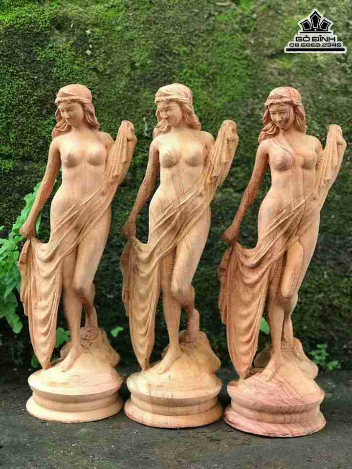 Tượng Thiếu Nữ Gỗ Hương  Cao 30 Ngang 11 Sâu 9.5 (cm)