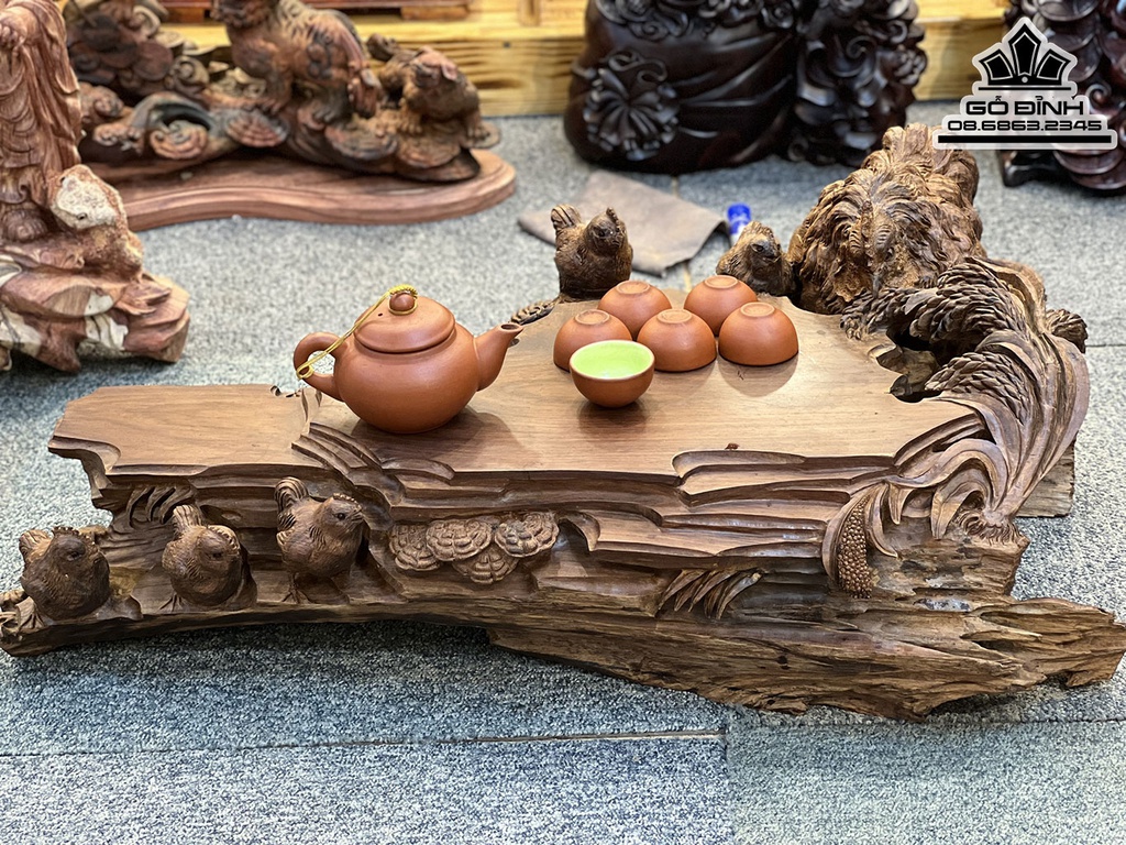 Khay Trà Gia Đình Gà Gỗ Trắc Cao 23 Ngang 70 Sâu 42 (cm)