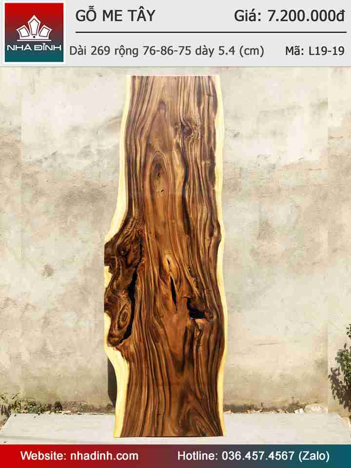 Mặt Bàn Gỗ Me Tây Nguyên Khối Dài 269 Rộng 76-86-75 Dày 5,4 (cm)