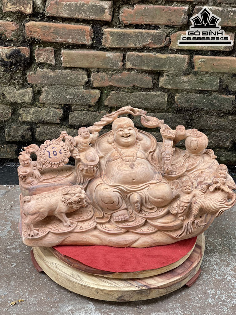 Tượng Phật Di Lặc Ngũ Phúc Gỗ Hương Việt Cao 30 Ngang 60 Sâu 28 (cm)