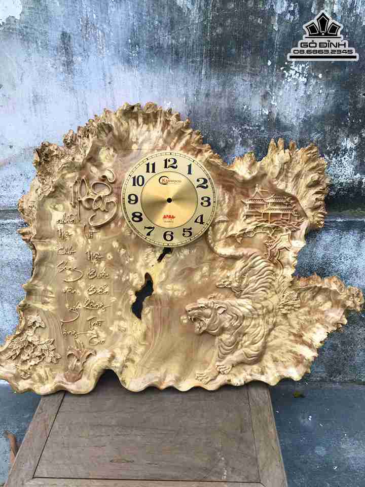 Đồng Hồ Chữ Nhẫn Gỗ Nu Nghiến  Cao 71 Rộng 60 Dày 2.5 (cm)