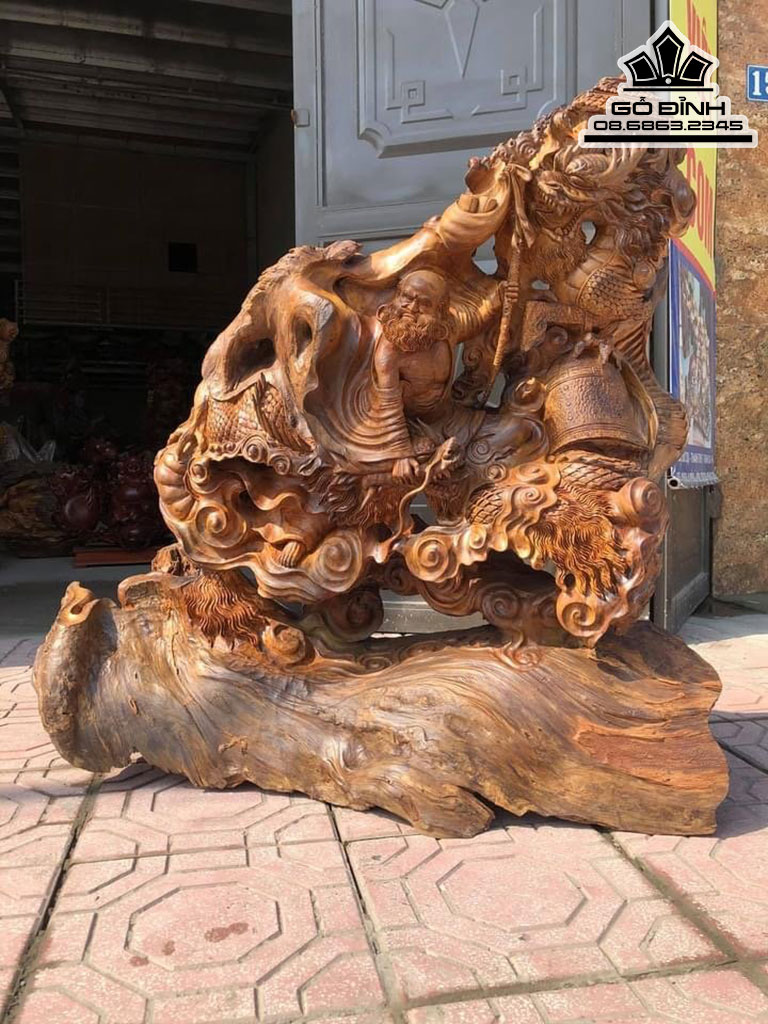 Tượng Đạt Ma Hàng Long Gỗ Bách Xanh Cao 128 Ngang 117 Sâu 47 (cm)