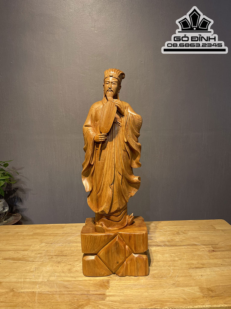 Tượng Gia Cát Lượng (Khổng Minh) Gỗ Ngọc Am Cao 70 Ngang 22 Sâu 17 (cm)