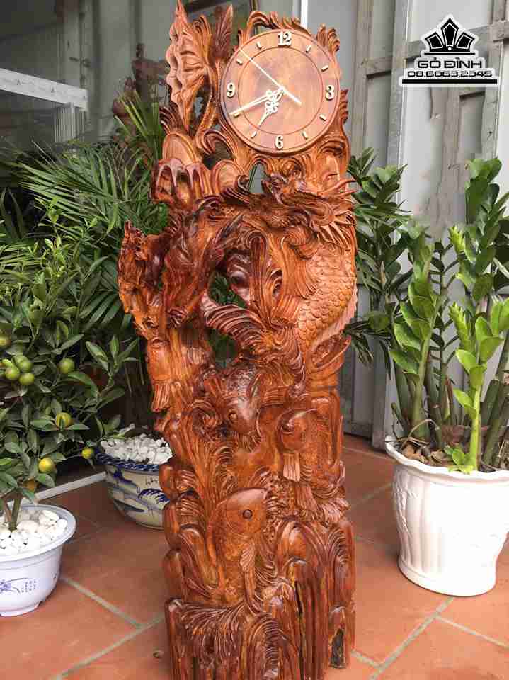 Tượng Cá Chép Hóa Rồng Gỗ Hương  Cao 116 Rộng 45 Dày 33 (cm)