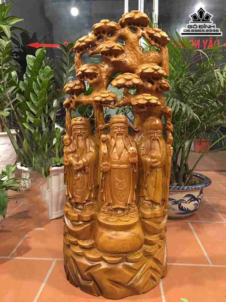 Tượng Tam Đa Phúc Lộc Thọ Gỗ Xá Xị ( Gù Hương )  Cao 90 Rộng 41 Dày 21 (cm)