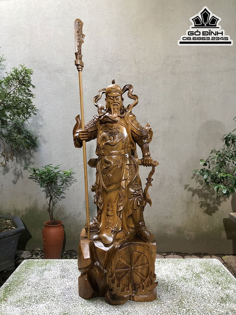 Tượng Quan Công Chống Đao Gỗ Bách Xanh Cao 102 Ngang 37 Sâu 33 (cm)