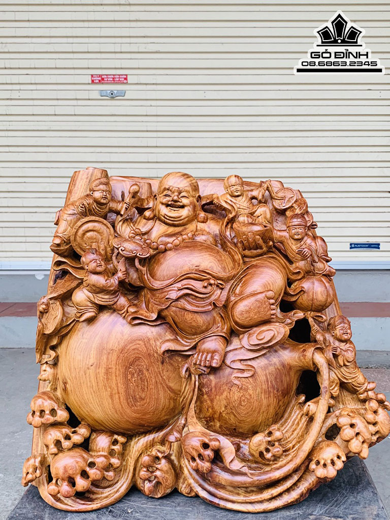 Tượng Phật Di Lặc Ngồi Hồ Lô Gỗ Hương Việt Cao 57 Ngang 67 Sâu 27 (cm)