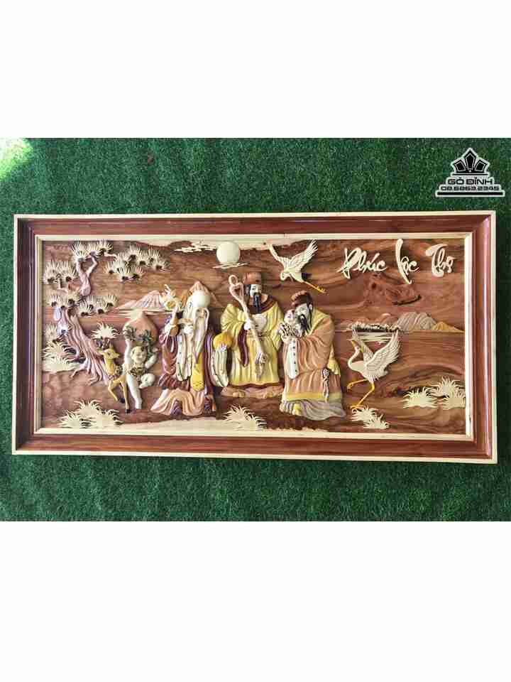 Tranh Phúc Lộc Thọ Gỗ Gõ Đỏ ( Cate )   Cao 60 Dài 128 (cm)