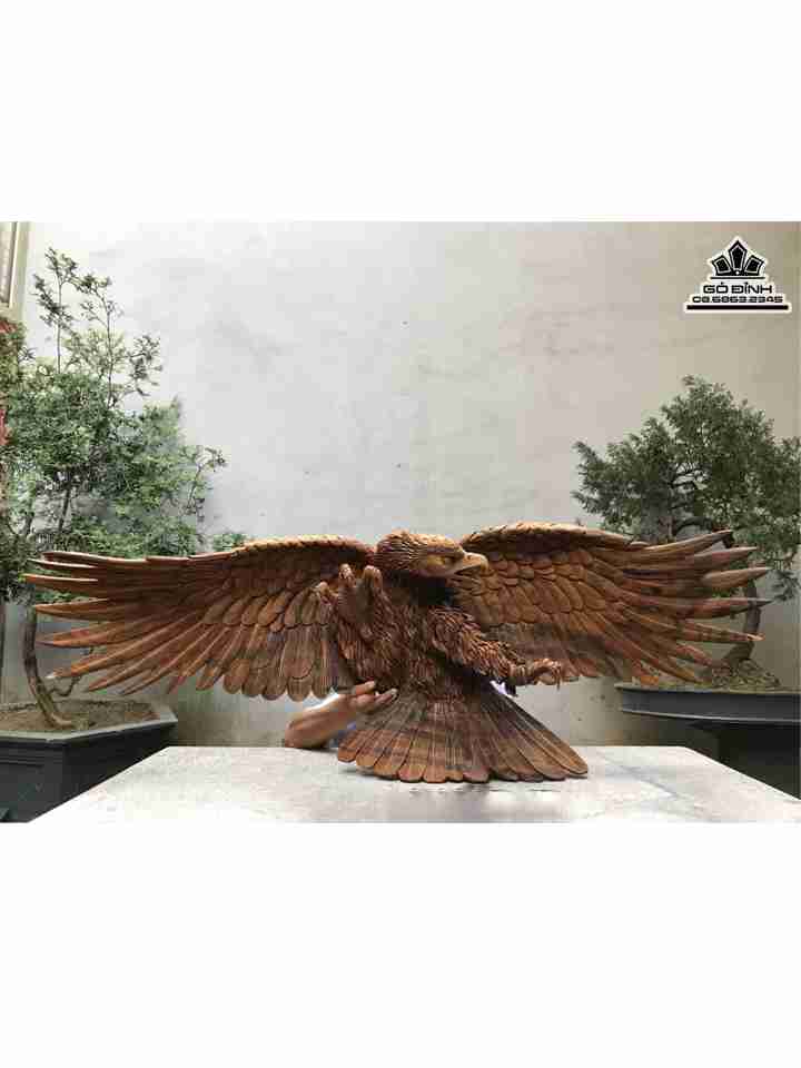Tượng Đại Bàng Tung Cánh Gỗ Bách Xanh  Cao 50 Rộng 150 Dày 22 (cm)