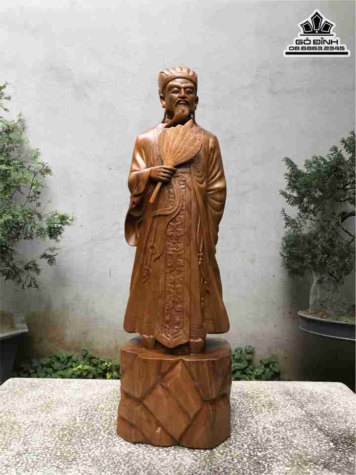 Tượng Gia Cát Lượng Gỗ Bách Xanh  Cao 1m Rộng 30 Dày 25 (cm)
