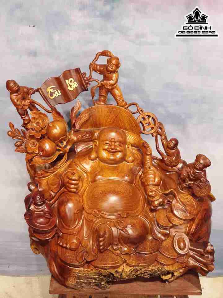 Tượng Phật Di Lặc Tài Lộc Gỗ Hương  Cao 51 Rộng 55 Sâu 42 (cm)