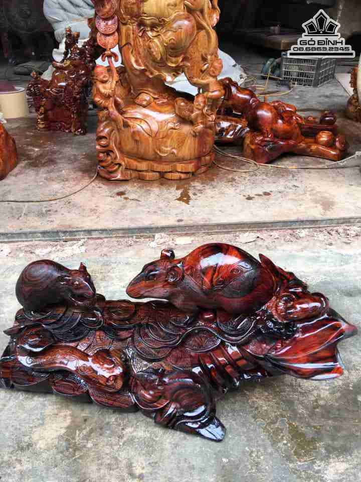 Tượng Chuột Phú Quý Gỗ Trắc  Rộng 55 Sâu 20 Cao 23 (cm)