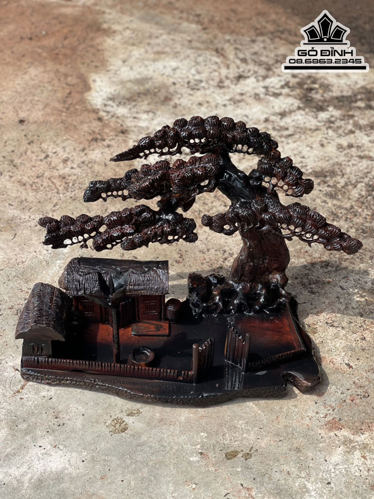 Tượng Tiểu Cảnh Quê Hương Gỗ Trắc Cao 36 Ngang 50 Sâu 27 (cm)