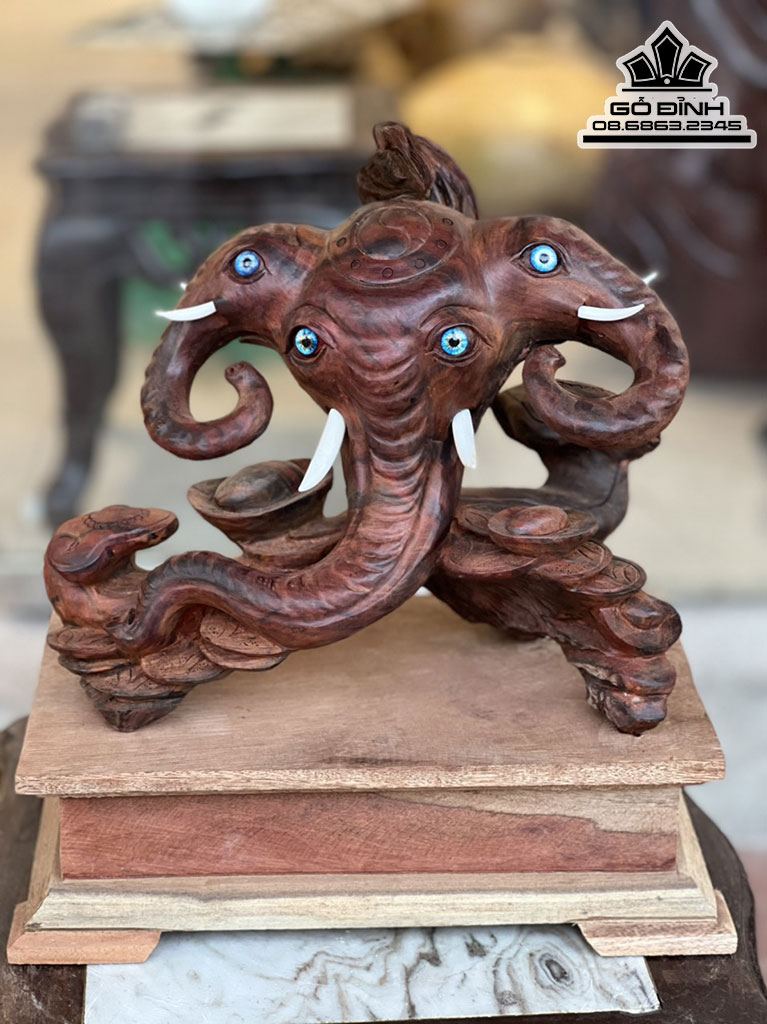 Tượng Voi Gỗ Trắc Cao 26 Ngang 32 Sâu 18 Cả Kỷ Cao 36(cm)