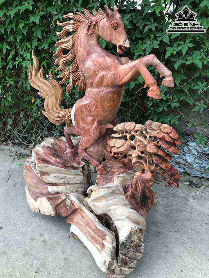 Tượng Song Mã Uyên Ương  Cao 78 Rộng 60 Dày 33 (cm)