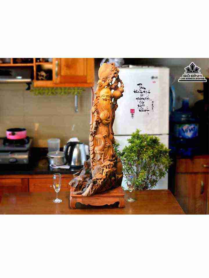 Tượng Ông Thọ Gỗ Lũa Bách Xanh  Cao 84 Rộng 36 Dày 30 ( Không Kỵ ) (cm)