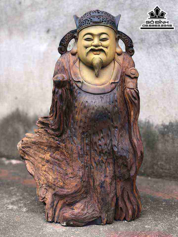 Tượng Thần Tài Gỗ Bách Xanh  Cao 43 Rộng 29 Dày 12 (cm)