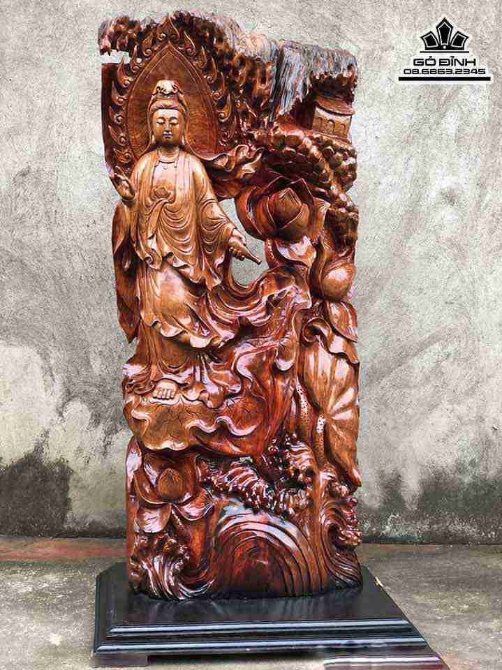 Tượng Phật Bà Quan Âm Cứu Khổ Gỗ Hương  Cao 83 Rộng 42 Dày 11 (cm)