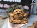 Tượng Cóc Ngậm Tiền Gỗ Bách Xanh Cao 15 Ngang 11 Sâu 9 (cm)