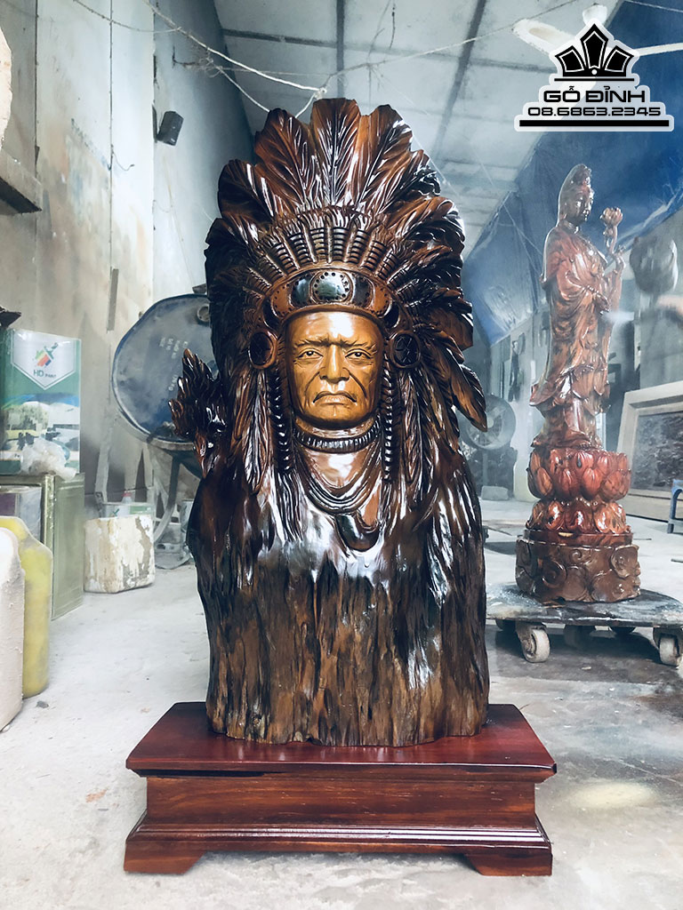 Tượng Tộc Trưởng Gỗ Lũa Dổi Cao Cao 75 NGang 40 Sâu 15 (cm)