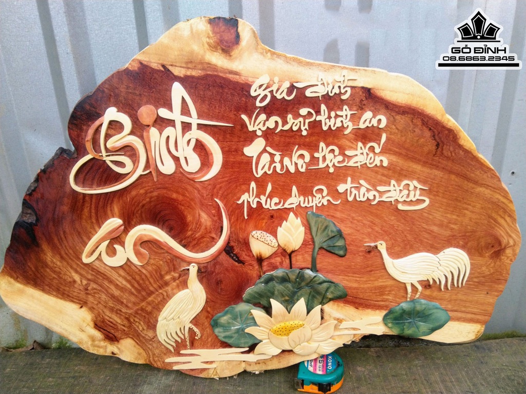 Tranh Chữ Bình An Gỗ Gõ Đỏ Cao 50 Ngang 70 (cm)