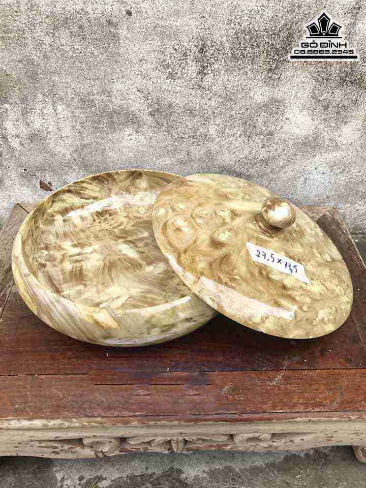 Hộp Bánh Kẹo Gỗ Nu Nghiến  Cao 13.5 Đường Kính 27.5 (cm)