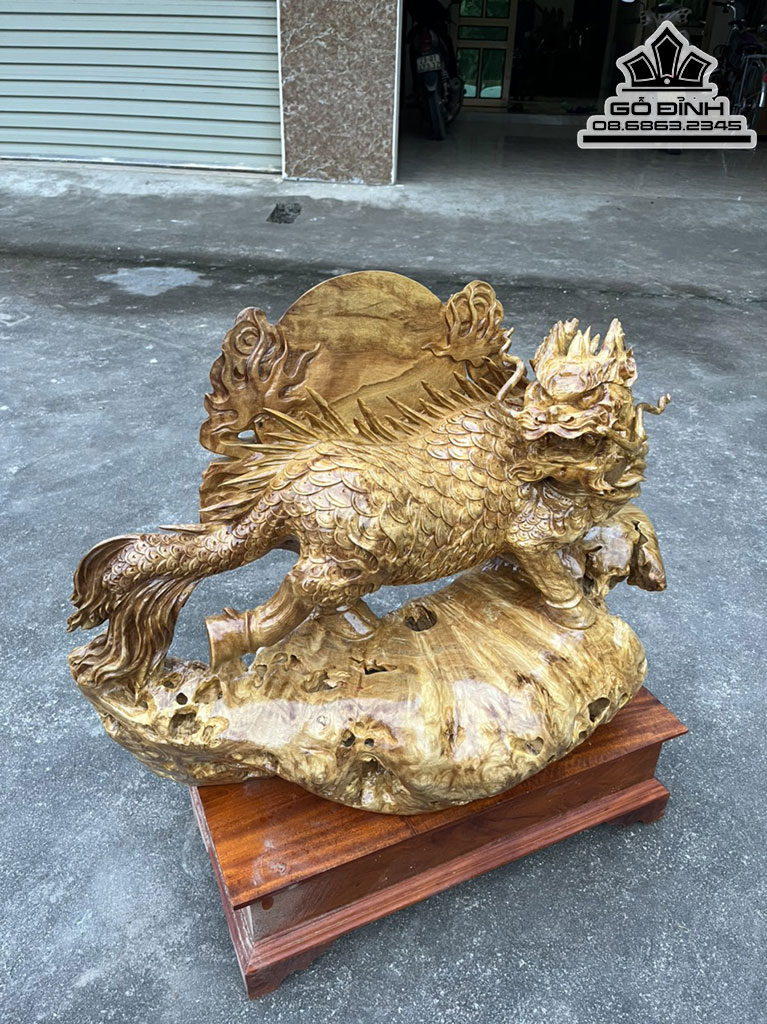 Tượng Hỏa Kì Lân Gỗ Nu Nghiến Cao 50 Ngang 66 Sâu 28 (cm)