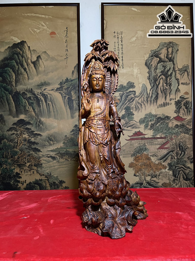 Tượng Phật Bà Gỗ Sưa Cao 51 Ngang 19 Sâu 18 (cm)