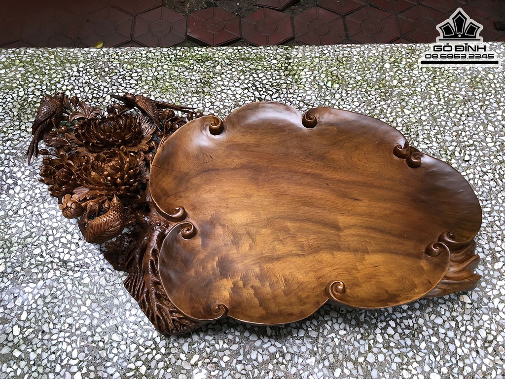 Khay Trà Song Điểu Gỗ Bách Xanh Cao 70 Ngang 40 Sâu 13 (cm)