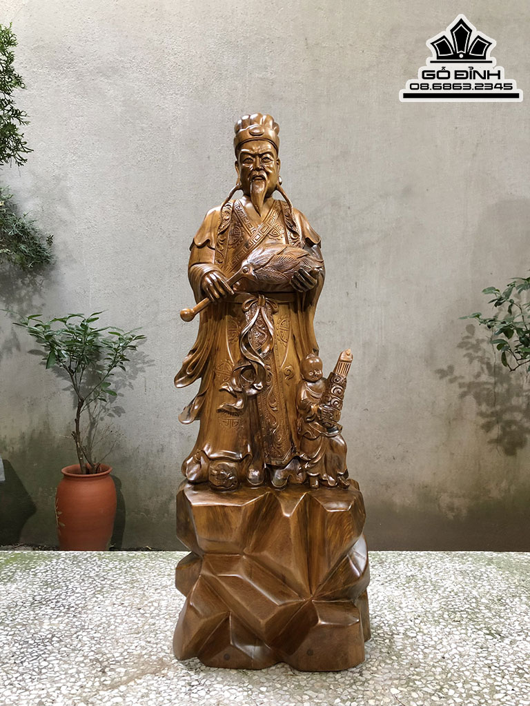 Tượng Gia Cát Lượng Gỗ Bách Xanh Cao 73 Ngang 25 Sâu 20 (cm)