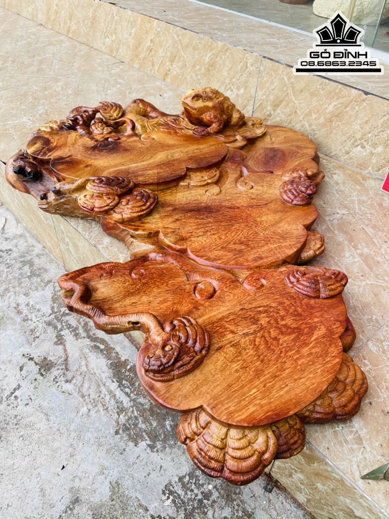 Khay Trà Nấm Linh Chi Nguyên Khối Gỗ Hương Cao 15 Dài 90 Rộng 70 (cm)