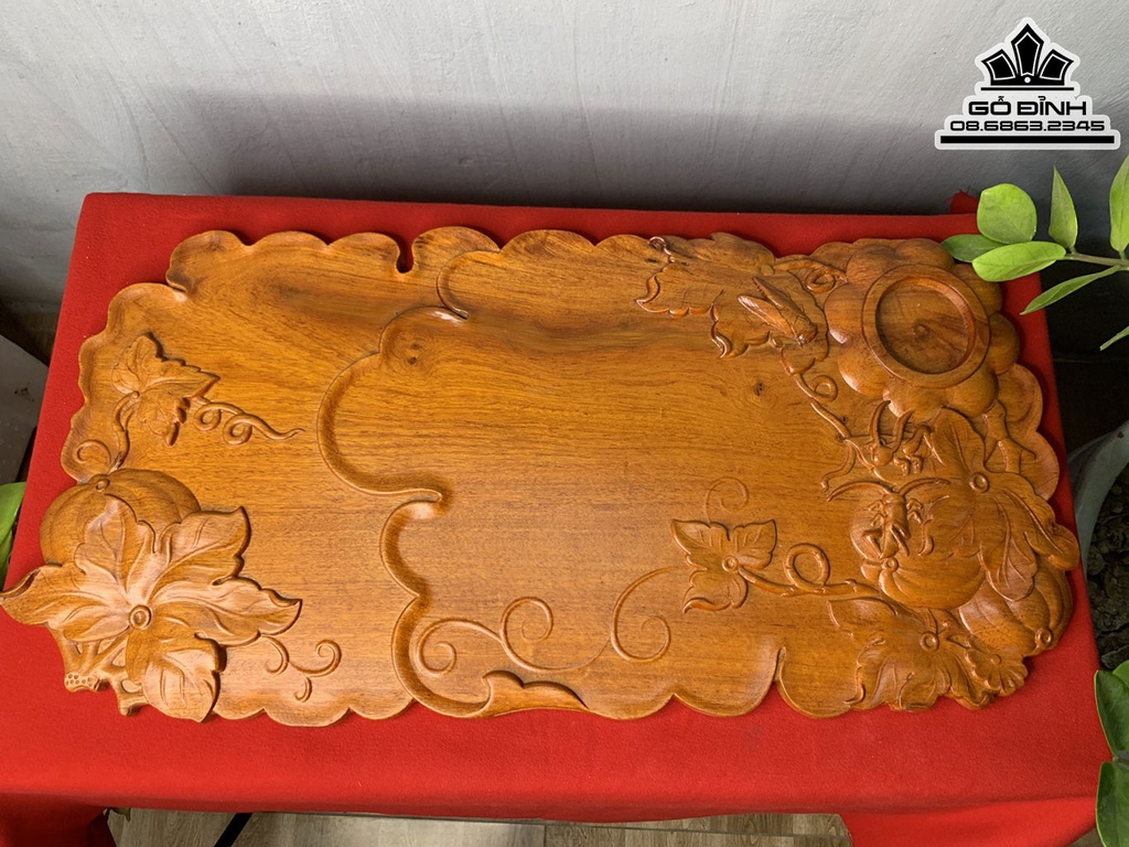 Khay Trà Bí Đỏ Gỗ Hương Cao 70 Ngang 34 Sâu 2 (cm)