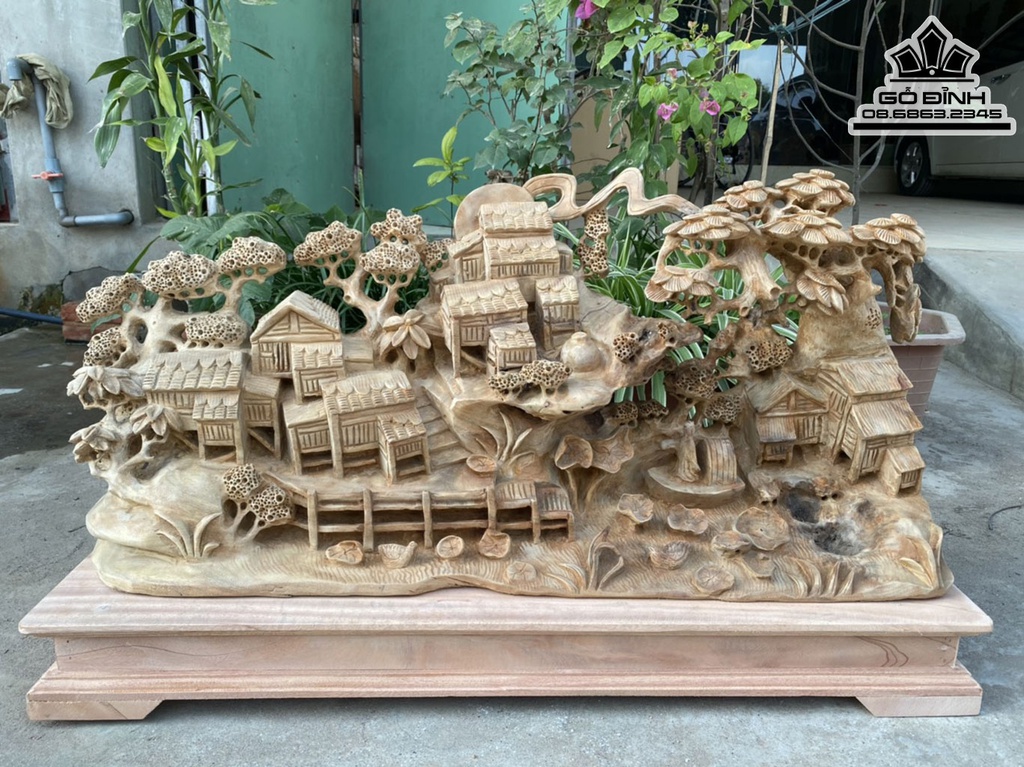 Tượng Tiểu Cảnh Gỗ Xá Xị Cao 38 Ngang 85 Sâu 23 Cả Kỷ Cao 48 (cm)