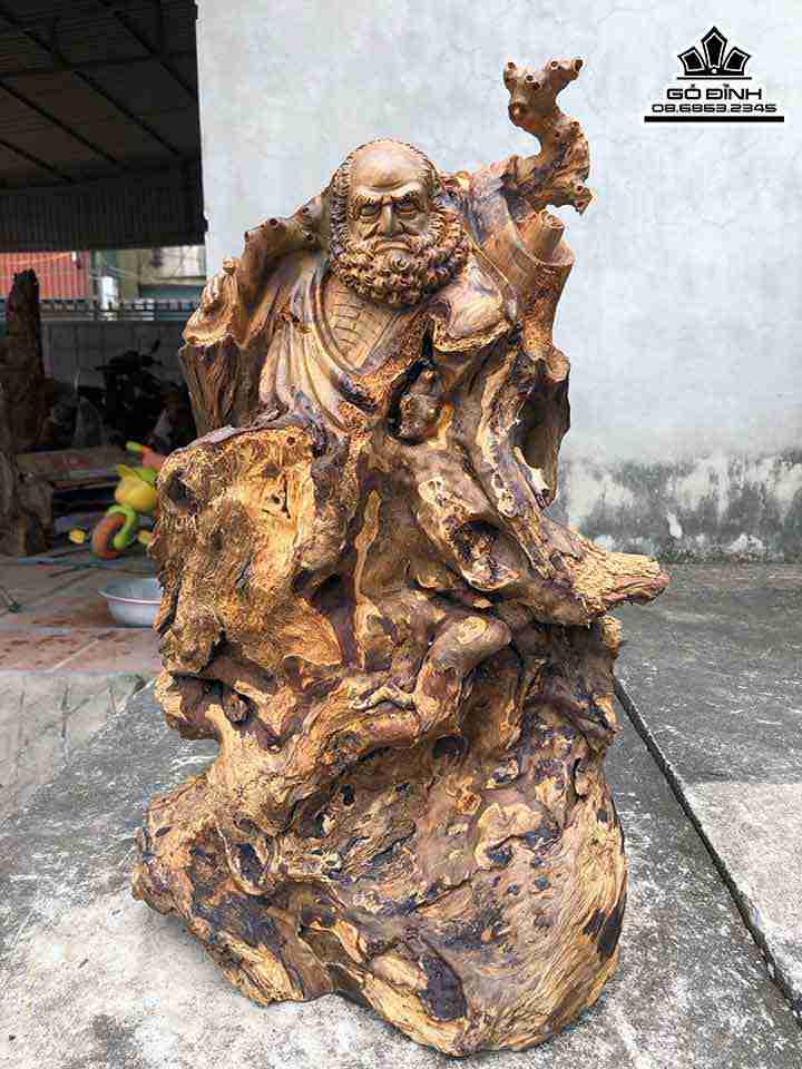 Tượng Đạt Ma Gỗ Lũa Bách Xanh  Cao 52 Rộng 33 Dày 16 (cm)