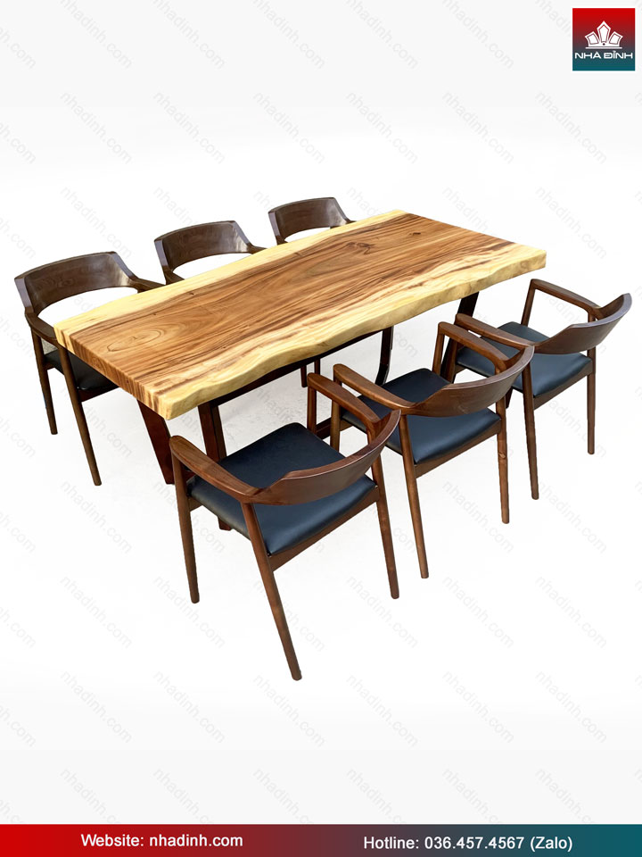 Bàn Ăn 6 Ghế Gỗ Me Tây Dài 185 Rộng 75-80 Cao 75 (cm)