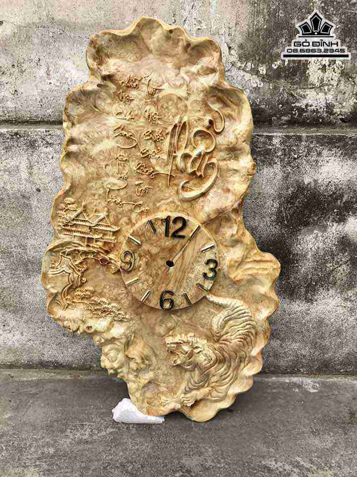 Đồng Hồ Chữ Nhẫn Gỗ Nu Nghiến  Cao 62 Rộng 38 Dày 2.2 (cm)