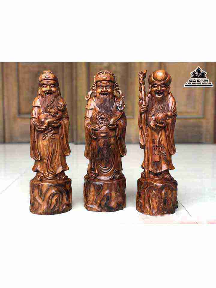 Tượng Tam Đa Phúc Lộc Thọ Gỗ Sưa  Cao 41 Rộng 12.5 Dày 12.5 (cm)