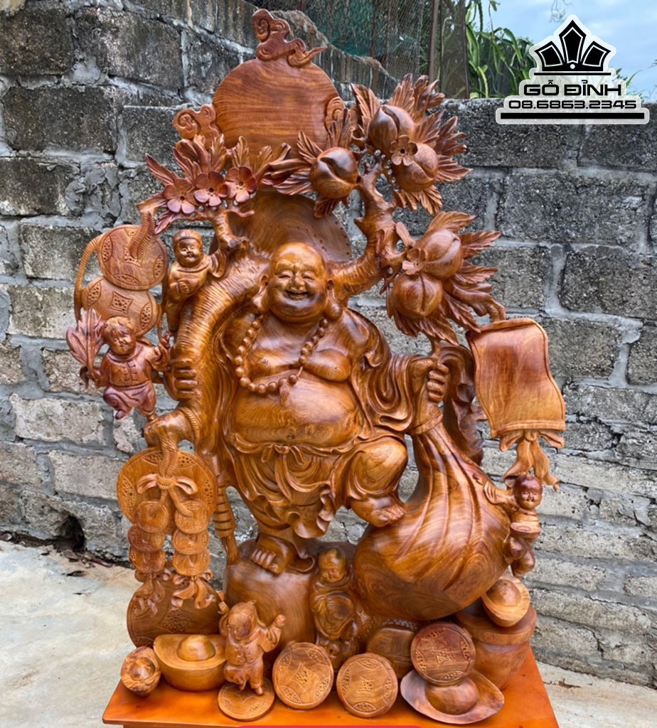 Tượng Phật Di Lặc Ngũ Phúc Gỗ Hương Cao 138 Rộng 76 Sâu 28 ( Cả Kỷ)